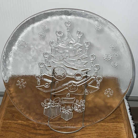 Holiday - Christmas Tree Design Thick Clear Round Glass Platter/Tray Vtg - Italy - Picture 1 of 7